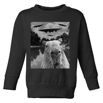 Funny Graphic Capybara Selfie With Ufos Weird Toddler Sweatshirt