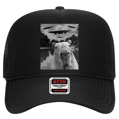 Funny Graphic Capybara Selfie With Ufos Weird Trucker Hat