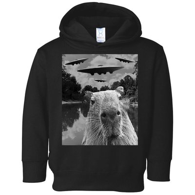 Funny Graphic Capybara Selfie With Ufos Weird Toddler Hoodie