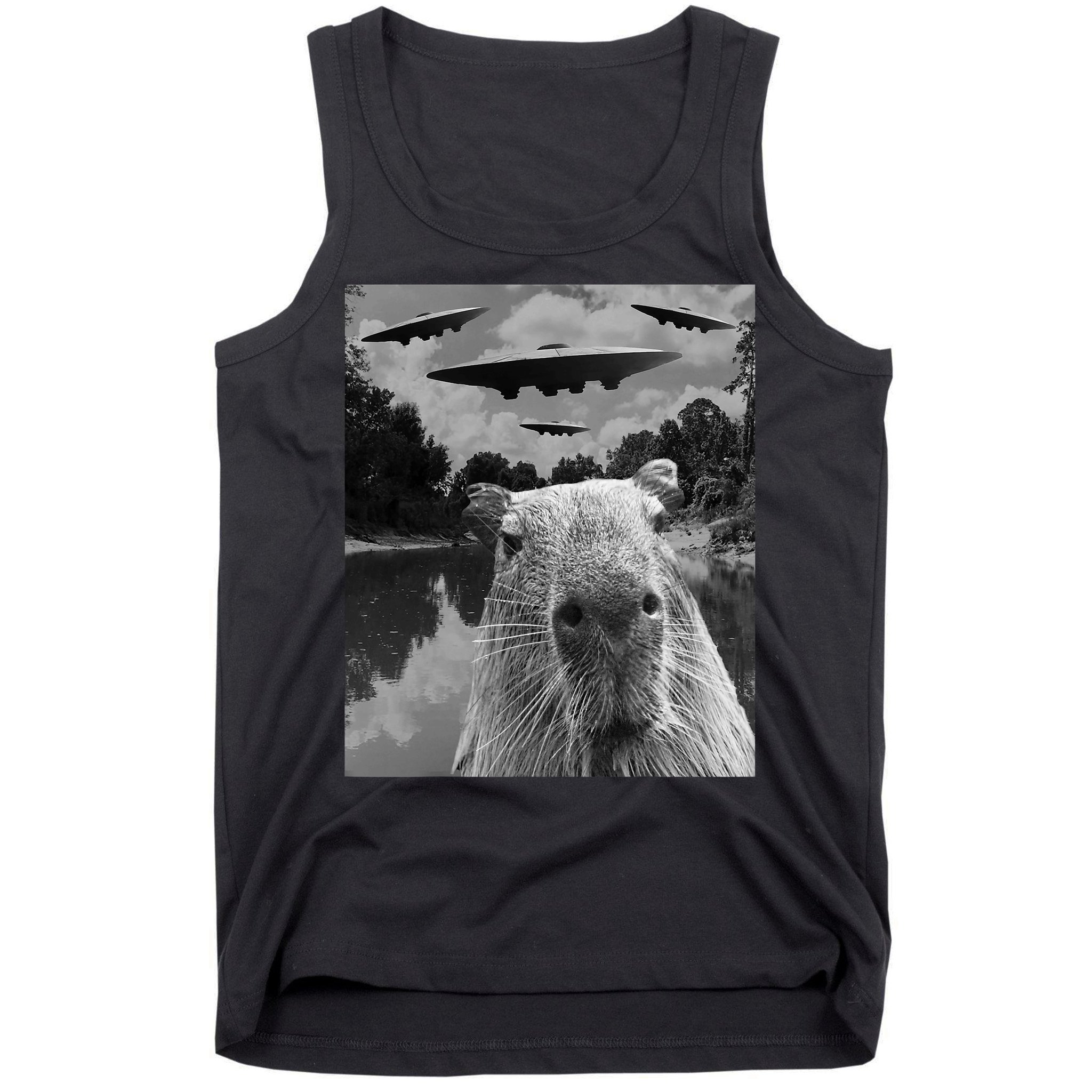 Funny Graphic Capybara Selfie With Ufos Weird Tank Top