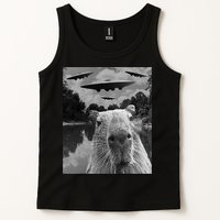 Funny Graphic Capybara Selfie With Ufos Weird Tank Top