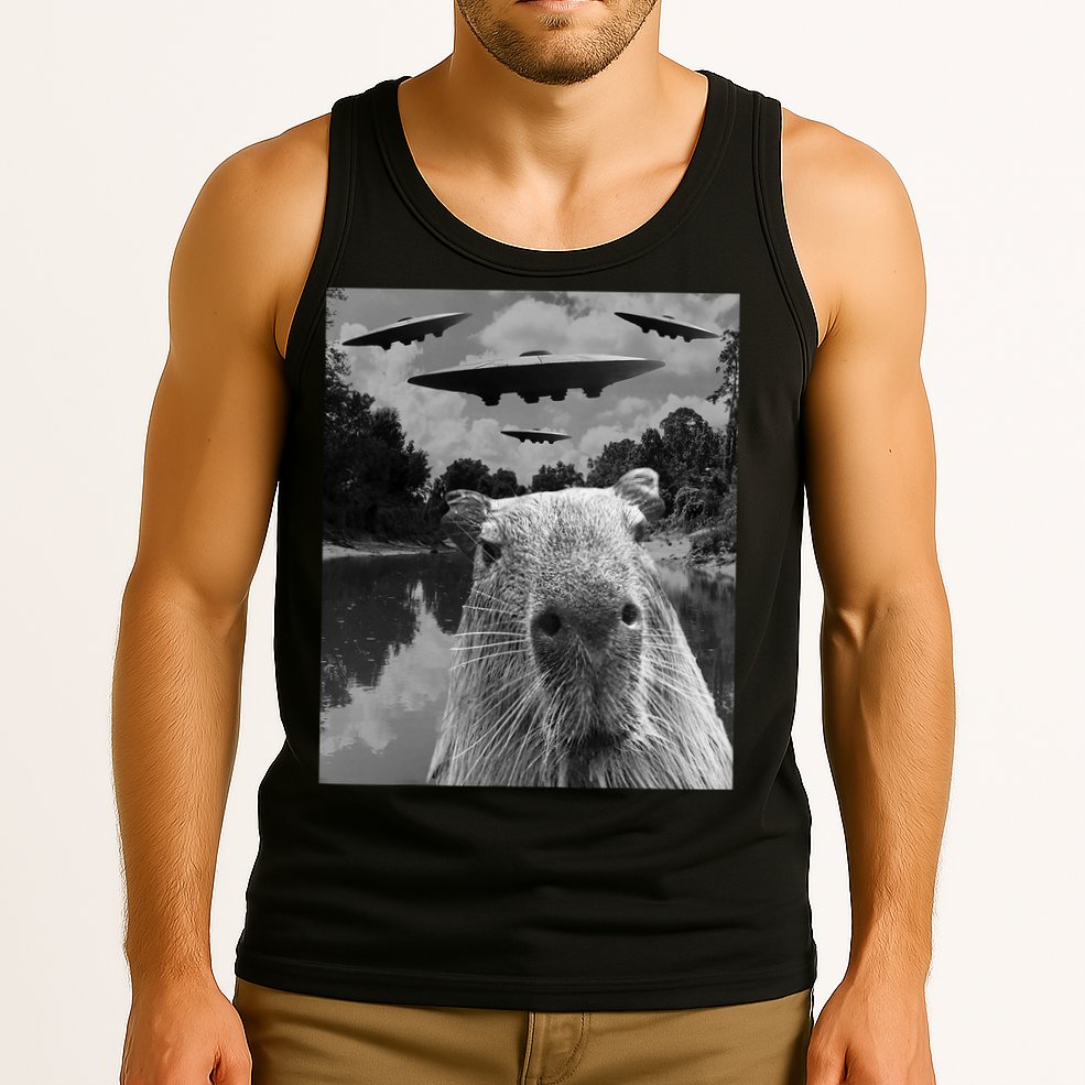 Funny Graphic Capybara Selfie With Ufos Weird Tank Top