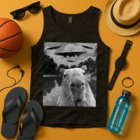Funny Graphic Capybara Selfie With Ufos Weird Tank Top