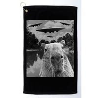Funny Graphic Capybara Selfie With Ufos Weird Golf Towel