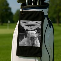 Funny Graphic Capybara Selfie With Ufos Weird Golf Towel