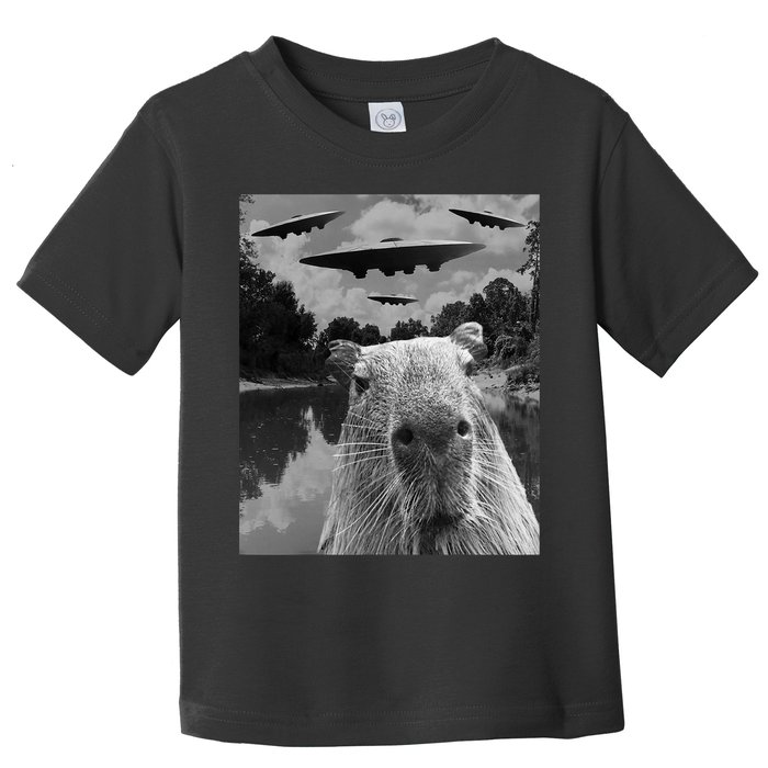 Funny Graphic Capybara Selfie With Ufos Weird Toddler T-Shirt