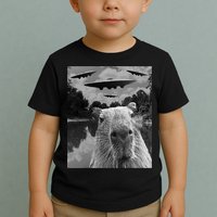 Funny Graphic Capybara Selfie With Ufos Weird Toddler T-Shirt