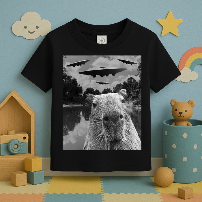 Funny Graphic Capybara Selfie With Ufos Weird Toddler T-Shirt