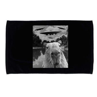 Funny Graphic Capybara Selfie With Ufos Weird Microfiber Hand Towel