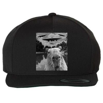 Funny Graphic Capybara Selfie With Ufos Weird Wool Snapback Cap