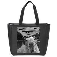 Funny Graphic Capybara Selfie With Ufos Weird Zip Tote Bag