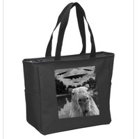 Funny Graphic Capybara Selfie With Ufos Weird Zip Tote Bag