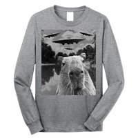 Funny Graphic Capybara Selfie With Ufos Weird Long Sleeve Shirt