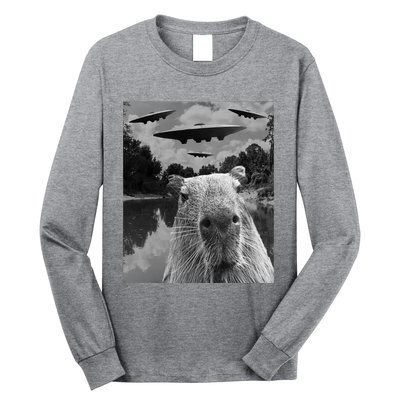 Funny Graphic Capybara Selfie With Ufos Weird Long Sleeve Shirt