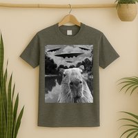 Funny Graphic Capybara Selfie With Ufos Weird T-Shirt