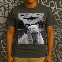 Funny Graphic Capybara Selfie With Ufos Weird T-Shirt