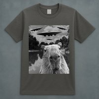 Funny Graphic Capybara Selfie With Ufos Weird T-Shirt