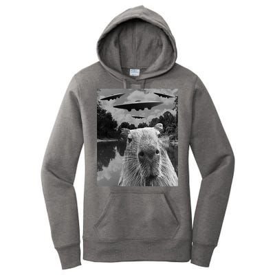 Funny Graphic Capybara Selfie With Ufos Weird Women's Pullover Hoodie