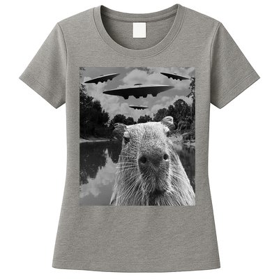 Funny Graphic Capybara Selfie With Ufos Weird Womens T-Shirt