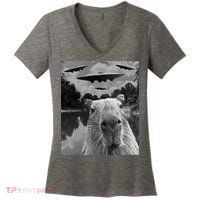 Funny Graphic Capybara Selfie With Ufos Weird Women's V-Neck T-Shirt