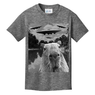 Funny Graphic Capybara Selfie With Ufos Weird Kids T-Shirt