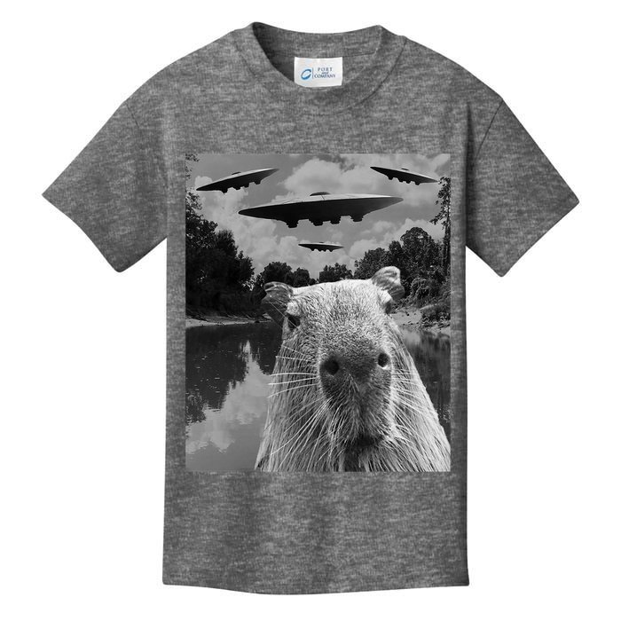 Funny Graphic Capybara Selfie With Ufos Weird Kids T-Shirt