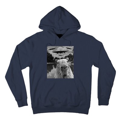 Funny Graphic Capybara Selfie With Ufos Weird Hoodie