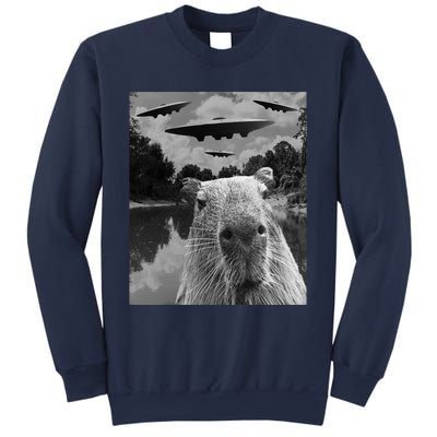 Funny Graphic Capybara Selfie With Ufos Weird Sweatshirt