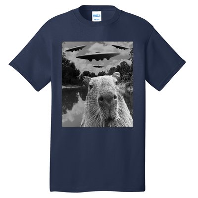 Funny Graphic Capybara Selfie With Ufos Weird Tall T-Shirt