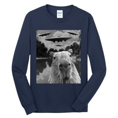 Funny Graphic Capybara Selfie With Ufos Weird Tall Long Sleeve T-Shirt