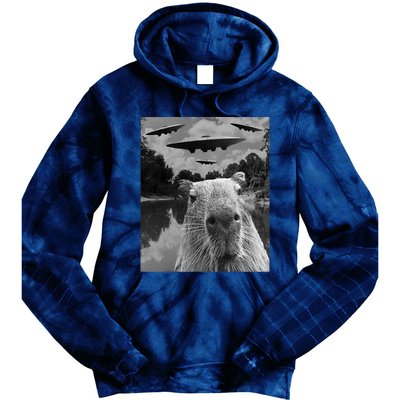 Funny Graphic Capybara Selfie With Ufos Weird Tie Dye Hoodie