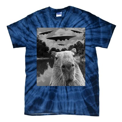 Funny Graphic Capybara Selfie With Ufos Weird Tie-Dye T-Shirt