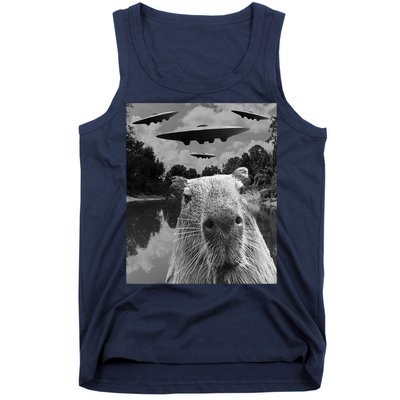 Funny Graphic Capybara Selfie With Ufos Weird Tank Top