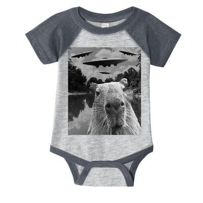 Funny Graphic Capybara Selfie With Ufos Weird Infant Baby Jersey Bodysuit