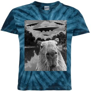 Funny Graphic Capybara Selfie With Ufos Weird Kids Tie-Dye T-Shirt