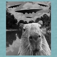 Funny Graphic Capybara Selfie With Ufos Weird Sueded Cloud Jersey T-Shirt