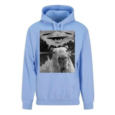 Funny Graphic Capybara Selfie With Ufos Weird Unisex Surf Hoodie