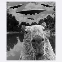 Funny Graphic Capybara Selfie With Ufos Weird Garment-Dyed Sweatshirt