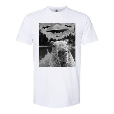 Funny Graphic Capybara Selfie With Ufos Weird Softstyle CVC T-Shirt