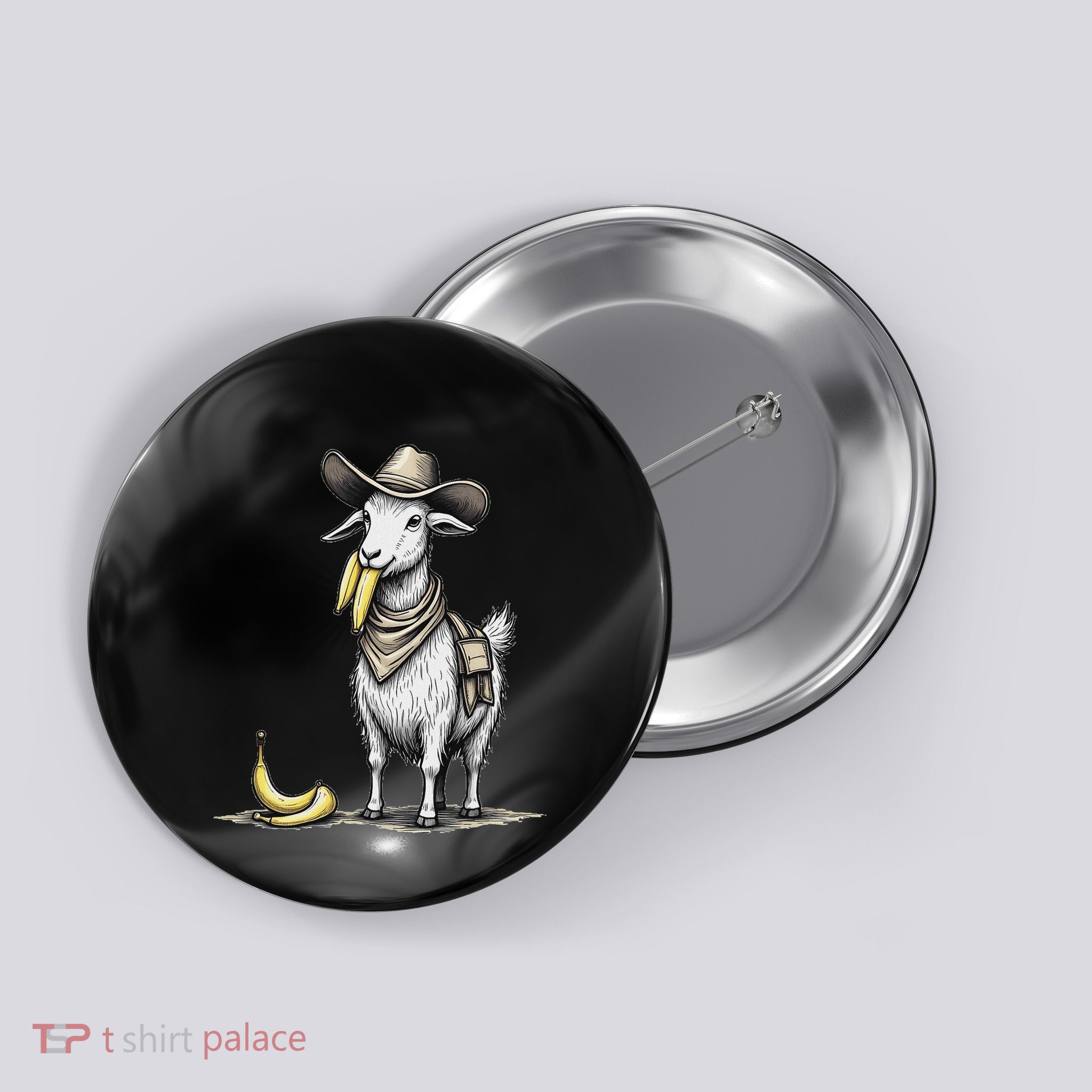 Funny Goat Cowboy Banana Western Goats Lovers Button