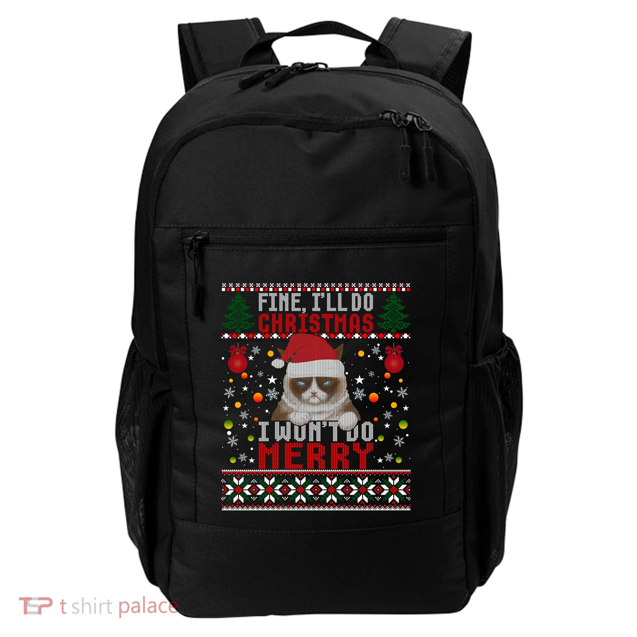 Funny Grumpy Christmas Cat Pun Joke Ugly Xmas Gift Daily Commute Backpack