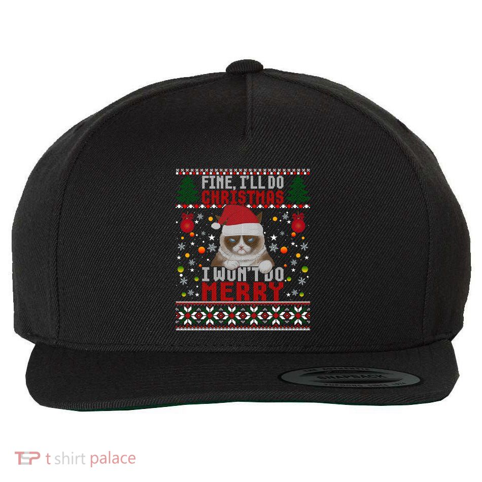 Funny Grumpy Christmas Cat Pun Joke Ugly Xmas Gift Wool Snapback Cap