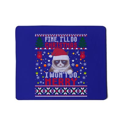 Funny Grumpy Christmas Cat Pun Joke Ugly Xmas Gift Mousepad