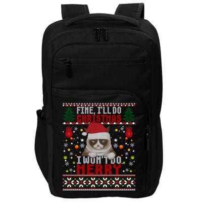 Funny Grumpy Christmas Cat Pun Joke Ugly Xmas Sweater Funny Gift Impact Tech Backpack