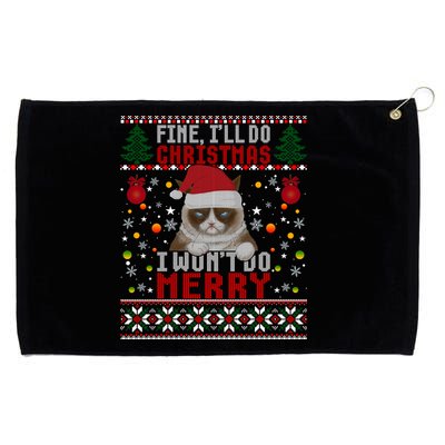 Funny Grumpy Christmas Cat Pun Joke Ugly Xmas Sweater Funny Gift Grommeted Golf Towel