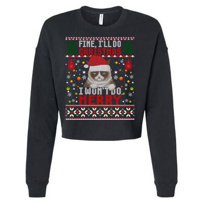 Funny Grumpy Christmas Cat Pun Joke Ugly Xmas Sweater Funny Gift Cropped Pullover Crew