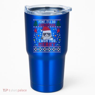 Funny Grumpy Christmas Cat Pun Joke Ugly Xmas Sweater Funny Gift Tumbler