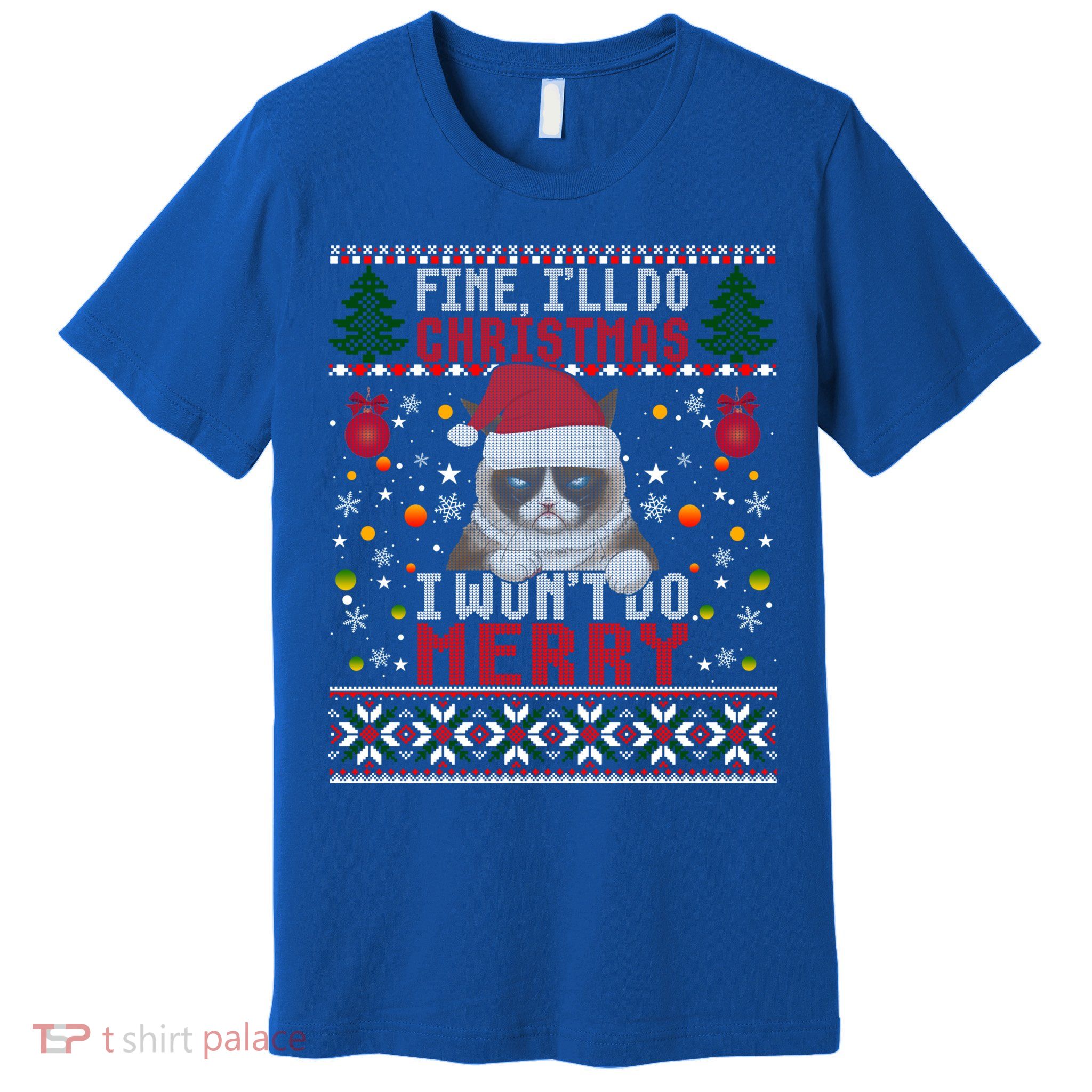 Funny Grumpy Christmas Cat Pun Joke Ugly Xmas Sweater Funny Gift Premium T-Shirt