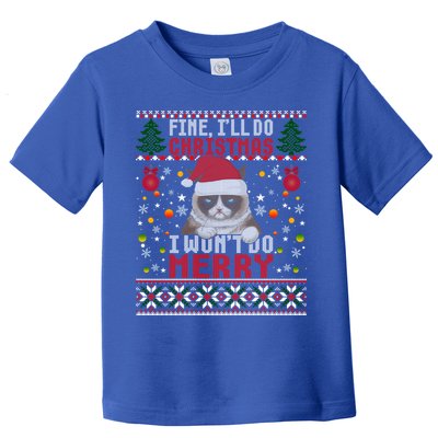 Funny Grumpy Christmas Cat Pun Joke Ugly Xmas Sweater Funny Gift Toddler T-Shirt