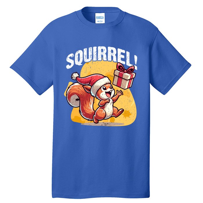 Funny Gift Christmas Santa Hat Funny Squirrel Lover Xmas Gift Tall T-Shirt